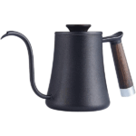Jarra cuello de ganso negro mango de madera con teflon
